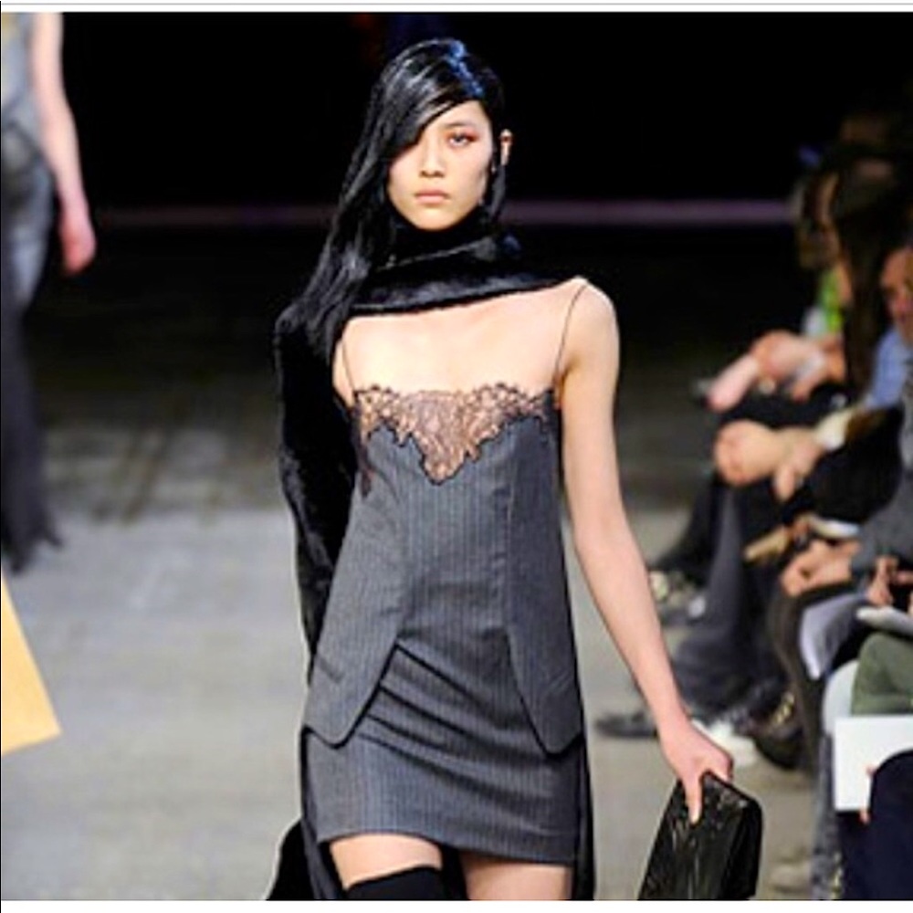 Alexander Wang Stripped Lace Wool Gray Dress Sz 6